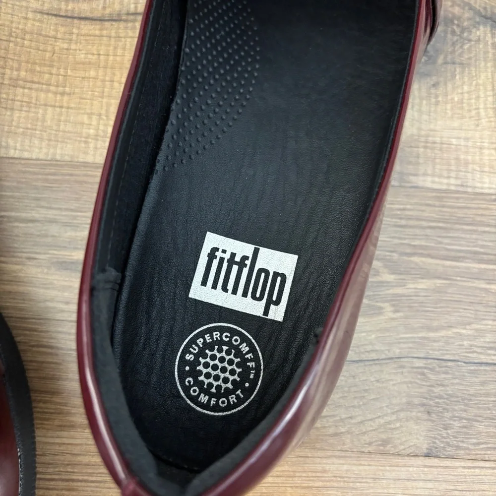 FitFlop Fringey Sneakerloafer Patent Leather Slip On Penny Loafers Deep Red - Picture 3 of 8